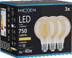 Mexen Vintis 3x Lampadina a filamento LED E27, G80, 8W, Calda - 2200K, 750 lm, ambra - L155-E27-0822-50x03