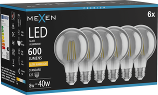 Mexen Vintis 6x LED filamentna žarnica E27, G80, 8W, Topla - 2200K, 600 lm, smoke - L155-E27-0822-70x06