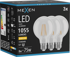 Mexen Vintis 3x LED-Filamentlampe E27, G80, 8W, Warm - 2700K, 1055 lm, klar - L155-E27-0827-00x03