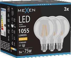 Mexen Vintis 3x LED-filamenttilamppu E27, G80, 8W, Lämmin - 2700K, 1055 lm, kirkas - L155-E27-0827-00x03