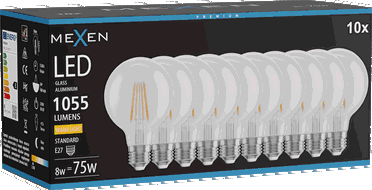 Mexen Vintis 10x Λάμπα νήματος LED E27, G80, 8W, Θερμή - 2700K, 1055 lm, διαυγές - L155-E27-0827-00x10