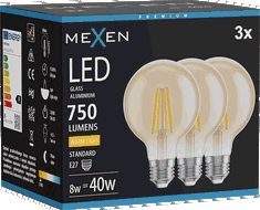 Mexen Vintis 3x LED filament žarulja E27, G80, 8W, Topla - 2700K, 750 lm, jantar - L155-E27-0827-50x03