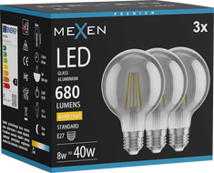 Mexen Vintis 3x filament žarnica LED E27, G80, 8W, Topla - 2700K, 680 lm, dimljena - L155-E27-0827-70x03