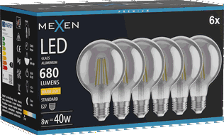 Mexen Vintis 6x żarówka filament LED E27, G80, 8W, Ciepła - 2700K, 680 lm, smoke - L155-E27-0827-70x06
