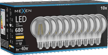 Mexen Vintis 10x Λάμπα filament LED E27, G80, 8W, Θερμό - 2700K, 680 lm, καπνιστό - L155-E27-0827-70x10