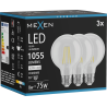 Mexen Vintis 3x LED E27 kvēldiega spuldze, G80, 8W, Neitrāla - 4000K, 1055 lm, caurspīdīga - L155-E27-0840-00x03