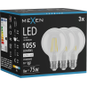 Mexen Vintis 3x LED-filamentlampa E27, G80, 8W, Neutral - 4000K, 1055 lm, klar - L155-E27-0840-00x03