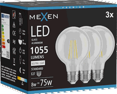 Mexen Vintis 3x filamenttilamppu LED E27, G80, 8W, Neutraali - 4000K, 1055 lm, kirkas - L155-E27-0840-00x03