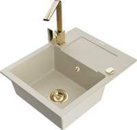 Mexen Enzo granite sink 1-bowl with drainer and kitchen tap Rita, beige - 6506-69-670300-50