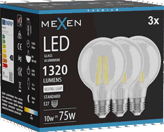 Mexen Vintis 3x LED-hehkulanka E27, G80, 10W, Neutraali - 4000K, 1320 lm, kirkas - L155-E27-1040-00x03