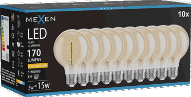 Mexen Vintis 10x Lampadina a spirale a filamento LED E27, G80, 2W, Caldo - 2200K, 170 lm, ambra - L165-E27-0222-50x10