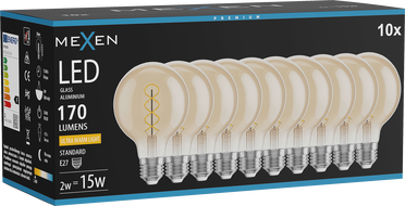 Mexen Vintis 10x žarulja filament spirala LED E27, G80, 2W, Topla - 2200K, 170 lm, amber - L165-E27-0222-50x10