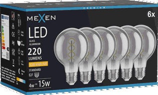 Mexen Vintis 6x LED spuldze ar filamenta spirāli E27, G80, 4W, Silta - 2200K, 220 lm, dūmakaina - L165-E27-0422-70x06