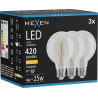 Mexen Vintis 3x LED spirāles kvēldiega spuldze E27, G80, 4W, Silta - 2700K, 420 lm, caurspīdīga - L165-E27-0427-00x03