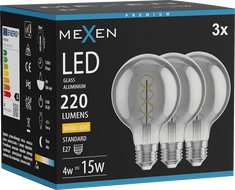 Mexen Vintis 3x Ampoule filament spirale LED E27, G80, 4W, Chaude - 2700K, 220 lm, fumée - L165-E27-0427-70x03