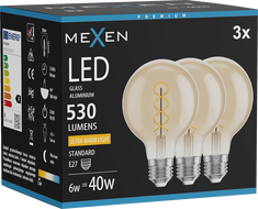 Mexen Vintis 3x LED filamentna spirala žarulja E27, G80, 6W, Topla - 2200K, 530 lm, jantar - L165-E27-0622-50x03
