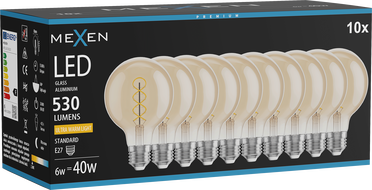 Mexen Vintis 10x LED filament žarulja spirala E27, G80, 6W, Topla - 2200K, 530 lm, amber - L165-E27-0622-50x10