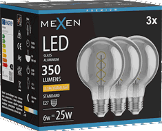 Mexen Vintis 3x Spuldze vītne spirāle LED E27, G80, 6W, Silta - 2200K, 350 lm, dūmakains - L165-E27-0622-70x03