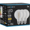 Mexen Vintis 3x LED spirālveida kvēldiega spuldze E27, G80, 6W, Silta - 2700K, 630 lm, caurspīdīga - L165-E27-0627-00x03
