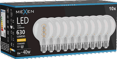 Mexen Vintis 10x Lampadina a spirale LED filament E27, G80, 6W, Calda - 2700K, 630 lm, trasparente - L165-E27-0627-00x10
