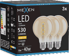Mexen Vintis 3x Ledus diega spirāles spuldze E27, G80, 6W, Silta - 2700K, 530 lm, dzintara - L165-E27-0627-50x03