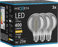 Mexen Vintis 3x LED-Filament-Spirale-Glühbirne E27, G80, 6W, Warm - 2700K, 400 lm, Rauch - L165-E27-0627-70x03
