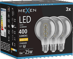 Mexen Vintis 3x LED spuldze ar spirālveida pavedienu E27, G80, 6W, Silta - 2700K, 400 lm, dūmakains - L165-E27-0627-70x03