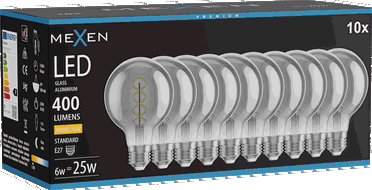 Mexen Vintis 10x lampadina a filamento a spirale LED E27, G80, 6W, Calda - 2700K, 400 lm, smoke - L165-E27-0627-70x10
