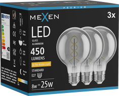 Mexen Vintis 3x Žarulja filament spirala LED E27, G80, 8W, Topla - 2200K, 450 lm, smoke - L165-E27-0822-70x03