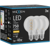 Mexen Vintis 3x Spuldze ar pavediena spirāli LED E27, G80, 8W, Silta - 2700K, 750 lm, caurspīdīga - L165-E27-0827-00x03