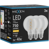 Mexen Vintis 3x żarówka filament spirala LED E27, G80, 8W, Ciepła - 2700K, 750 lm, clear - L165-E27-0827-00x03