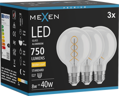 Mexen Vintis 3x LED-Filament-Glühbirne Spirale E27, G80, 8W, Warm - 2700K, 750 lm, klar - L165-E27-0827-00x03