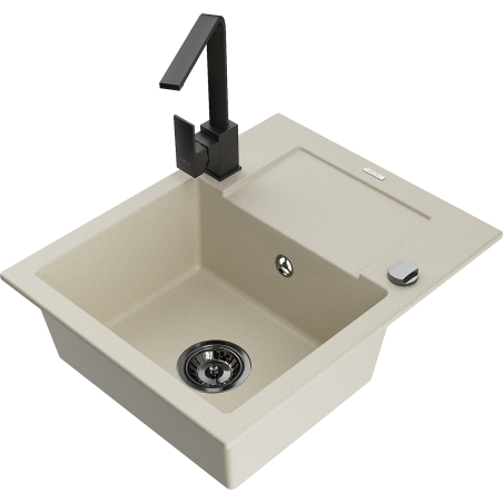 Mexen Enzo Granitspüle 1-Becken mit Abtropfbrett und Küchenarmatur Rita, beige - 6506-69-670300-70