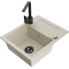 Mexen Enzo fregadero de granito de 1 seno con escurridor y grifo de cocina Rita, beige - 6506-69-670300-70