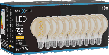 Mexen Vintis 10x spuldze ar LED E27 spirālveida diegu, G80, 8W, Silta - 2700K, 650 lm, dzintara - L165-E27-0827-50x10