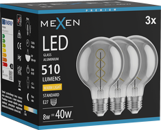 Mexen Vintis 3x hõõglamp filament spiraal LED E27, G80, 8W, soe - 2700K, 510 lm, suits - L165-E27-0827-70x03