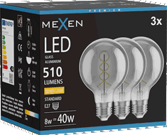 Mexen Vintis 3x žarulja filament spirala LED E27, G80, 8W, Topla - 2700K, 510 lm, dimljena - L165-E27-0827-70x03