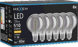Mexen Vintis 6x Filament Spiral LED Bulb E27, G80, 8W, Warm - 2700K, 510 lm, smoke - L165-E27-0827-70x06