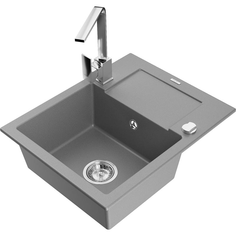 Mexen Enzo fregadero de granito de 1 cubeta con escurridor y grifo de cocina Rita, gris - 6506-71-670300-00