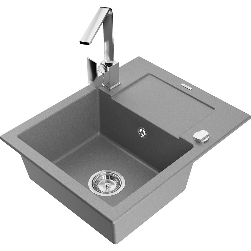 Mexen Enzo fregadero de granito de 1 seno con escurridor y grifo de cocina Rita, gris - 6506-71-670300-00