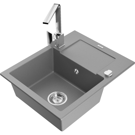 Mexen Enzo fregadero de granito de 1 cubeta con escurridor y grifo de cocina Rita, gris - 6506-71-670300-00
