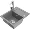 Mexen Enzo 1-bowl granite sink with drainer and Rita kitchen tap, grey - 6506-71-670300-00