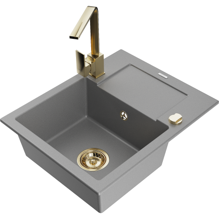 Mexen Enzo fregadero de granito de 1 seno con escurridor y grifo de cocina Rita, gris - 6506-71-670300-50