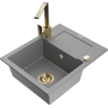 Mexen Enzo granite sink with 1 bowl, drainer, and Rita kitchen tap, grey - 6506-71-670300-50