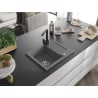 Mexen Enzo Granite Sink 1-Bowl with Drainer and Rita Kitchen Tap, Grey - 6506-71-670300-70