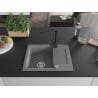 Mexen Enzo Granite Sink 1-Bowl with Drainer and Rita Kitchen Tap, Grey - 6506-71-670300-70