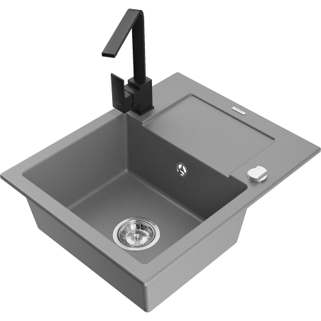 Mexen Enzo fregadero de granito 1-cubeta con escurridor y grifo de cocina Rita, gris - 6506-71-670300-70