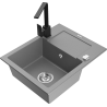 Mexen Enzo fregadero de granito 1-cubeta con escurridor y grifo de cocina Rita, gris - 6506-71-670300-70
