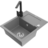 Mexen Enzo Granite Sink 1-Bowl with Drainer and Rita Kitchen Tap, Grey - 6506-71-670300-70