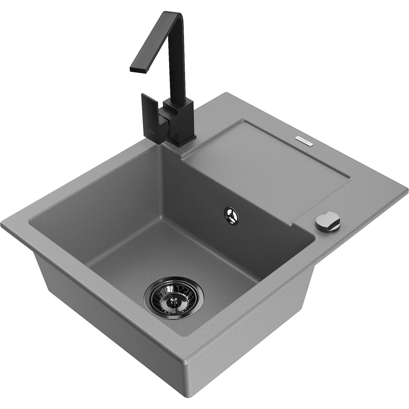 Mexen Enzo fregadero de granito de 1 cubeta con escurridor y grifo de cocina Rita, gris - 6506-71-670300-70-B